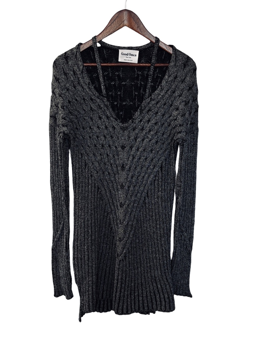 Gray Mini Dress with Intricate Knit Pattern
